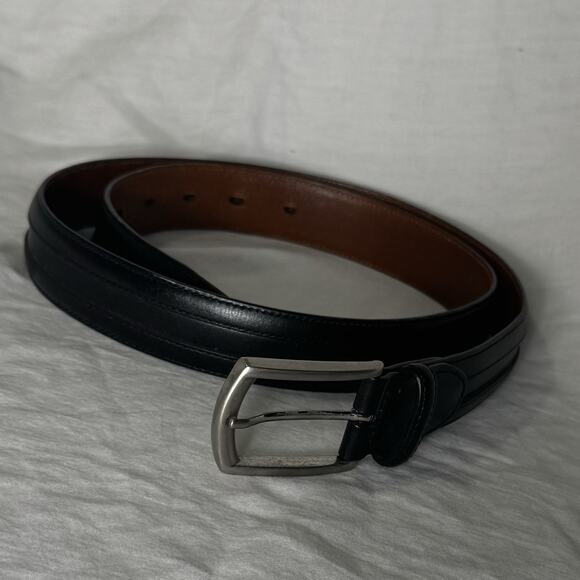 Johnston & Murphy Mens Black Leather Dress Belt SZ 36 Edge Raised Channel Stitch - Picture 1 of 8